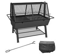 Outsunny 3-in-1 Charcoal Barbecue Grill, Rotisserie Roaster, Fire Pit with Storage Shelf and Mesh Lid