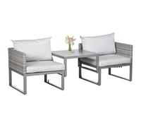 Outsunny 3-in-1 Rattan Bistro Set, Wicker Garden Furniture Set with 2-level Rising Table, Adjustable 3-seater Sofa Lounger with Washable Cushions for Outdoor, Patio, Balcony, Grey Grey