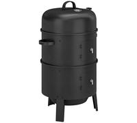 Outsunny 3-in-1 Vertical Barbecue Charcoal Smoker with 2 Grill Grates, Built-in Thermometer, Adjustable Vent, 2 Doors, Outdoor BBQ Smoker Grill for Camping, Parties, Picnic