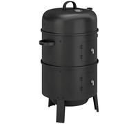 Outsunny 3-in-1 Vertical Charcoal Smoker with 2 Grill Grates, Built-in Thermometer, Adjustable Vent, 2 Doors
