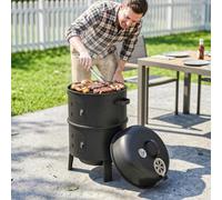Outsunny 3-in-1 Vertical Barbecue Charcoal Smoker, BBQ with 2 Grill Grates