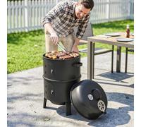 OUTSUNNY 3-in-1 Vertical Charcoal Smoker with 2 Grill Grates, Thermometer in Black Outsunny Black