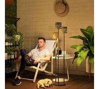 Outsunny 3-Light Solar Rattan Floor Lamp With Shelf, Auto On/off, Grey