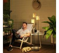 Outsunny Boho Rattan Floor Lamp - 3-Light Solar, Shelf, Auto On/Off, IP44 Waterproof - Yellow