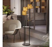 Outsunny Boho Rattan Floor Lamp - 3-Light Solar, Shelf, Auto On/Off, IP44 Waterproof - Yellow