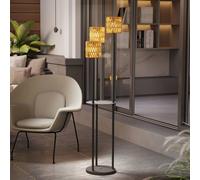 Outsunny Boho Rattan Floor Lamp, 3-Lights Rattan Lamp with Shelf, Freestanding Solar Garden Light with Auto On/Off Lights, IP44 Waterproof for Porch, Pathway, Deck, Yellow Yellow