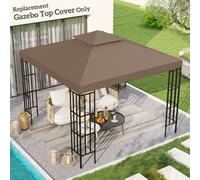Outsunny 3(M) 2 Tier Garden Gazebo Top Cover Replacement Canopy Roof Coffee