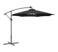 Outsunny 3(m) Banana Cantilever Parasol with Solar LED Lights, Garden Umbrella with Cross Base and Crank Handle, Hanging Offset Sun Shade for Outdoor, Patio, Black Black
