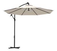 Outsunny 3(m) Banana Cantilever Parasol with Solar LED Lights, Garden Umbrella with Cross Base and Crank Handle, Hanging Offset Sun Shade for Outdoor, Patio, Beige Beige