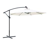 Outsunny 3(m) Banana Cantilever Parasol with Solar LED Lights, Garden Umbrella with Cross Base and Crank Handle, Hanging Offset Sun Shade for Outdoor, Patio, Cream White Cream