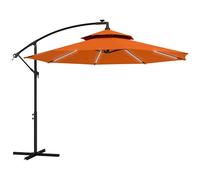 Outsunny 3(m) Cantilever Banana Parasol Hanging Umbrella with Double Roof, LED Solar lights, Crank, 8 Sturdy Ribs and Cross Base for Outdoor, Garden, Patio, Orange