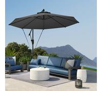 Outsunny 3(m) Garden Cantilever Parasol with Cover and Wind Protection Strap, Round Overhanging Umbrella with Crank Handle and Tilt, Banana Patio Umbrella for Outdoor Sun Shade, UPF50+, Grey