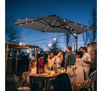 Outsunny 3(m) Cantilever Garden Parasol Umbrella W/ Solar LED, Dark Grey