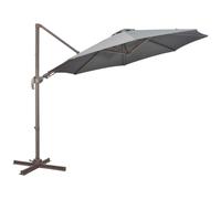Outsunny 3(m) Cantilever Parasol 360 Rotation Roma Umbrella Hanging Sun Shade with Aluminium Frame, Tilt Crank, 8 Ribs and Cross Base, Dark Grey Grey