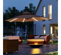 Outsunny 3(M) Cantilever Parasol Hanging Banana Umbrella W/ Lights, Coffee