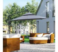 Outsunny 3m Cantilever Banana Parasol – Double Roof, Solar LED, Crank, 8 Ribs, Cross Base – Grey