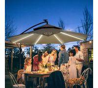 Outsunny 3(M) Cantilever Parasol Hanging Banana Umbrella W/ Lights, Light Grey