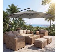 Outsunny 3 m Cantilever Parasol, Offset Umbrella with Cover and Wind Ropes - Cantilever Parasol - Light Grey - Φ2.95 x 2.35H m