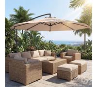 Outsunny 3 m Cantilever Parasol, Offset Umbrella with Cover and Wind Ropes - Cantilever Parasol - Khaki - Φ2.95 x 2.35 m