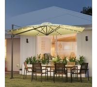 Outsunny 3m Cantilever Roma Parasol w/ Crank, Tilt and LED Solar Light - Beige, Cream