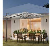 Outsunny 3(m) Cantilever Parasol Patio Sun Umbrella w/ Base Solar Lights Grey