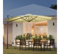 OUTSUNNY 3(m) LED Cantilever Parasol Garden Sun Umbrella w/ Base & Solar Lights in Beige Outsunny Beige
