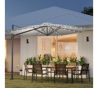 Outsunny 3(m) Cantilever Roma Parasol Patio Sun Umbrella with Crank & Tilt LED Solar Light Cross Base 360° Rotating Outdoor, Dark Grey - Grey - 3m x 3m x 2.45m