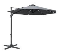 Outsunny 3(m) Cantilever Parasol Patio Umbrella w/ Crank Solar Lights Dark Grey | TJ Hughes