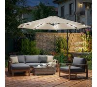 Outsunny 3 m Cantilever Parasol Solar LED Lights - Cream White