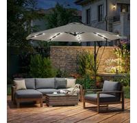 Outsunny 3 m Cantilever Parasol Solar LED Lights - Light Grey