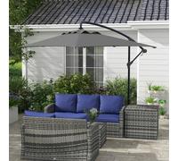 Outsunny 3 m Cantilever Parasol with Cross Base, Crank Handle, 6 Ribs, Grey, Grey