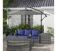 Outsunny 3 m Cantilever Parasol with Cross Base, Crank Handle, 6 Ribs, Grey