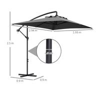 Outsunny 3 m Cantilever Parasol with Cross Base, Crank Handle, 6 Ribs, Grey