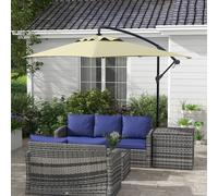 Outsunny 3x2m Cantilever Parasol with Cross Base, Banana Parasol with Crank Handle and 6 Ribs, Rectangular Hanging Patio Umbrella for Outdoor Pool, Garden, Balcony, Beige Brown