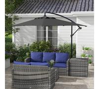 Outsunny 3 m Cantilever Parasol with Cross Base, Crank Handle, 6 Ribs, Black, Black