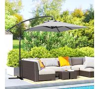 Outsunny 3 M Cantilever Parasol With Cross Base, Crank Handle, Light Grey