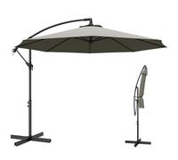 Outsunny 3 m Cantilever Parasol with Cross Base, Offset Outdoor Umbrella, Crank Handle, Hanging Sun Shade, Light Grey
