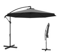 Outsunny 3 m Cantilever Parasol with Cross Base, Offset Outdoor Umbrella, Crank Handle, Hanging Sun Shade, Grey