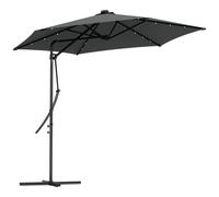 Outsunny 3(m) Cantilever Garden Parasol Umbrella with Solar LED and Cover, Grey, Grey