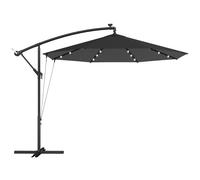 Outsunny 3 m Cantilever Parasol with Solar LED Lights Garden Umbrella with Cross Base, Black