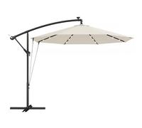 Outsunny 3 m Cantilever Parasol with Solar LED Lights Garden Umbrella with Cross Base, Cream White