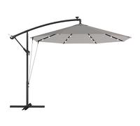 Outsunny 3 m Cantilever Parasol with Solar LED Lights Garden Umbrella with Cross Base, Light Grey