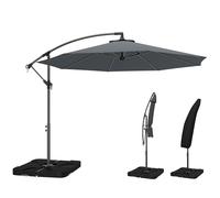 Outsunny 3 m Cantilever Parasol with Umbrella Weights, Cross Base, Offset Outdoor Umbrella with Protective Cover, Crank Handle, Hanging Sun Shade, Dark Grey