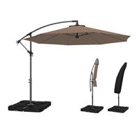 Outsunny 3 m Cantilever Parasol with Umbrella Weights, Cross Base, Offset Outdoor Umbrella with Protective Cover, Crank Handle, Hanging Sun Shade, Coffee