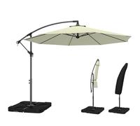 Outsunny 3 m Cantilever Parasol with Umbrella Weights, Cross Base, Offset Outdoor Umbrella with Protective Cover, Crank Handle, Hanging Sun Shade, Beige