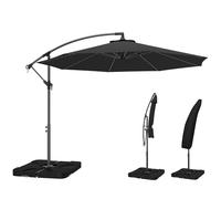 Outsunny 3 m Cantilever Parasol with Umbrella Weights, Cross Base, Offset Outdoor Umbrella with Protective Cover, Crank Handle, Hanging Sun Shade, Black