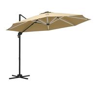 Outsunny 3(m) Cantilever Roma Parasol Adjustable Garden Sun Umbrella with LED Solar Light, Aluminium Frame, Tilt & Crank, UV50+, Cross Base Rotating Outdoor- Khaki