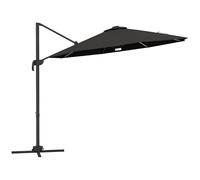 Outsunny 3 m Cantilever Roma Parasol Garden Sun Umbrella Outdoor Patio with 360 Degree Rotation Crank and Tilt Aluminium Frame LED Solar Light Cross Base, Dark Grey
