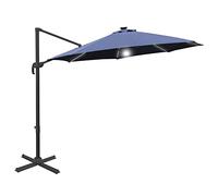Outsunny 3(m) Cantilever Roma Parasol Garden Sun Umbrella Outdoor Patio with 360° Rotation Crank & Tilt Aluminium Frame LED Solar Light Cross Base, Blue