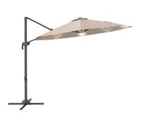 Outsunny 3(m) Cantilever Roma Parasol Garden Sun Umbrella Outdoor Patio with 360 Rotation Crank & Tilt Aluminium Frame LED Solar Light Cross Base, Brown Brown